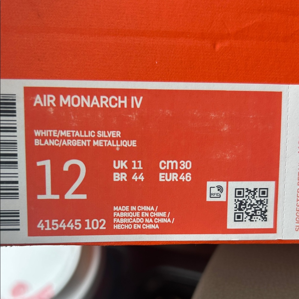 Nike Air Monarch IV White and Metallic Silver Shoes